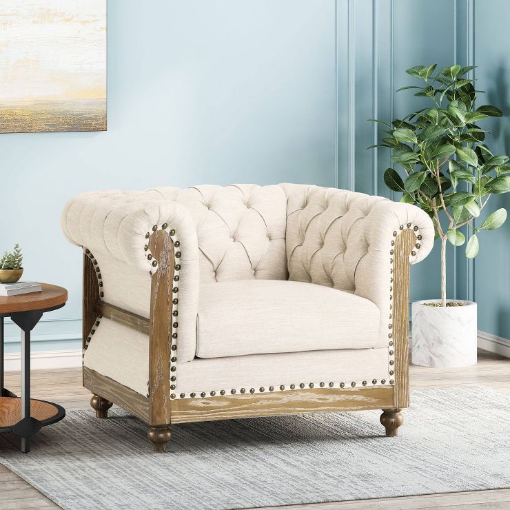 Voll Chesterfield Tufted Fabric Club Chair with Nailhead Trim - Christopher Knight Home | Target