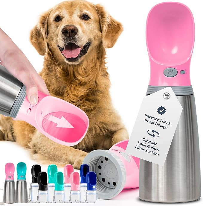 MalsiPree Leak Proof Stainless Steel Portable Dog Water Bottle - 24 oz, Pink Stainless Steel Wate... | Amazon (US)