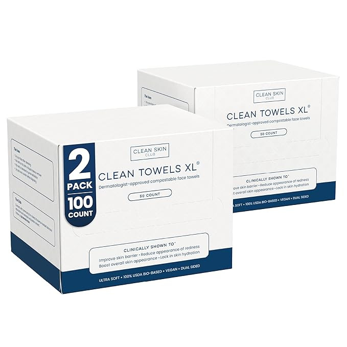 Clean Skin Club Clean Towels XL®, 100% USDA Biobased Face Towel, Disposable Face Towelette, Ecze... | Amazon (US)