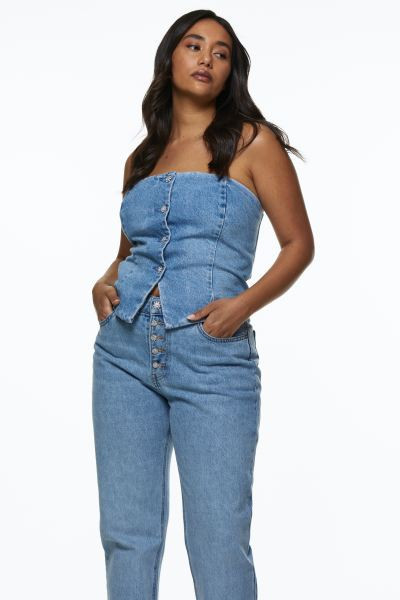 Rhinestone-button Denim Corset-style Top | H&M (US + CA)