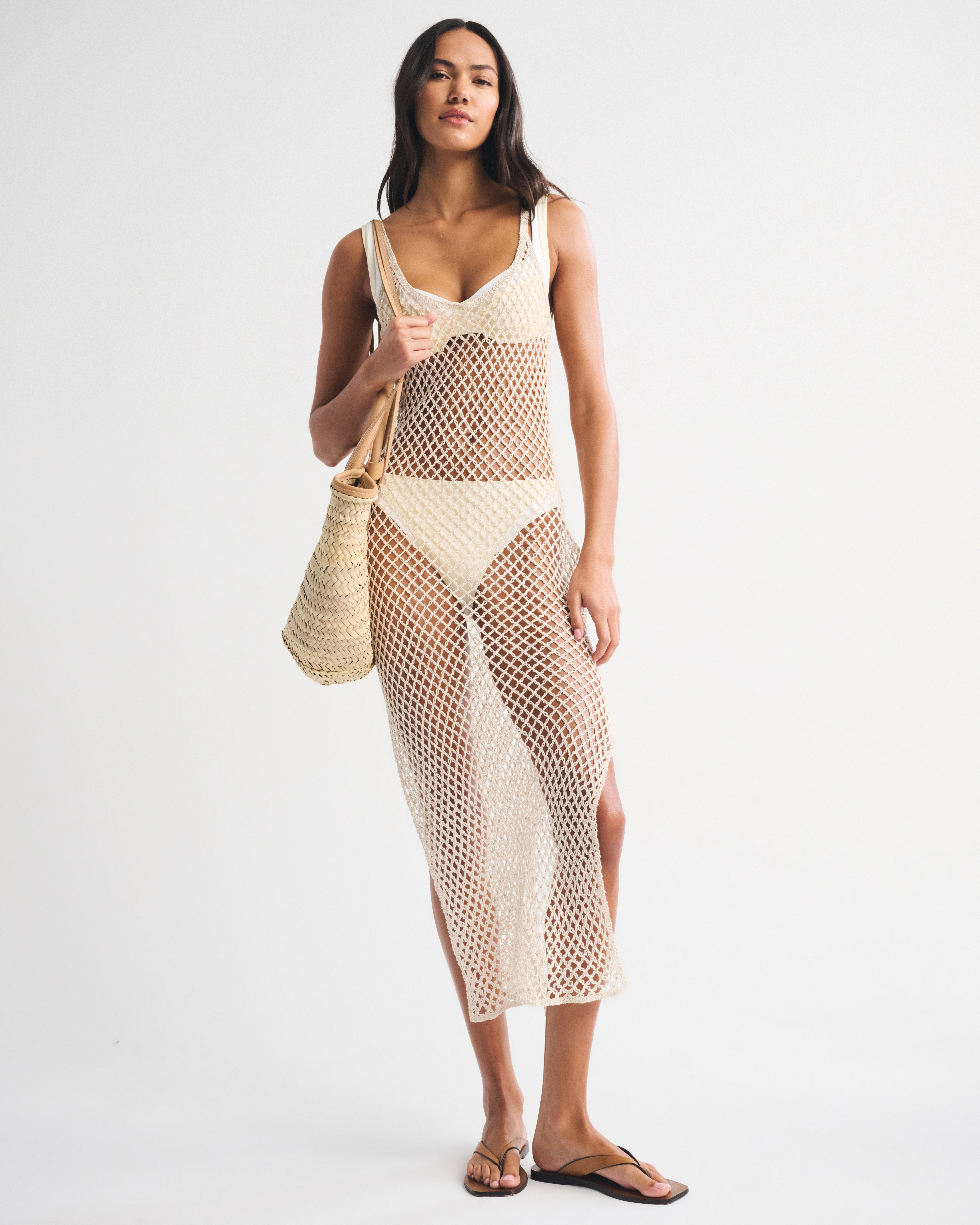 Crochet-Style Scoopneck Maxi Dress Coverup | Abercrombie & Fitch (US)