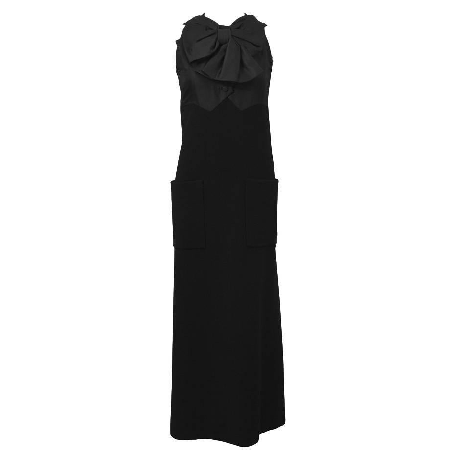 1960's Geoffrey Beene Black Wool Gown With Large Bow | 1stDibs