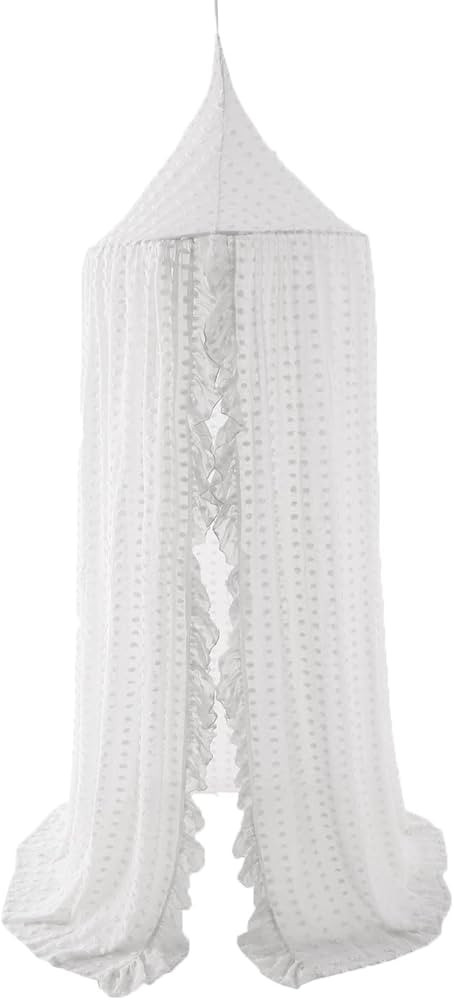 Wonder Space Elegant Kids Bed Canopy - Lace Chiffon Netting with Pom Pom, Princess Girls Fairy Dr... | Amazon (US)