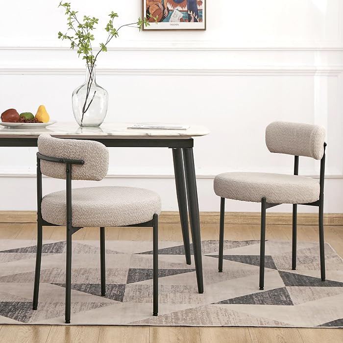 EDWELL Boucle Dining Chairs Set of 2, Round Upholstered Dining Room Chairs with Black Metal Legs,... | Amazon (US)