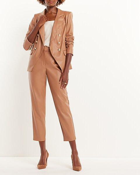 Faux Leather Double Breasted Novelty Button Blazer | Express