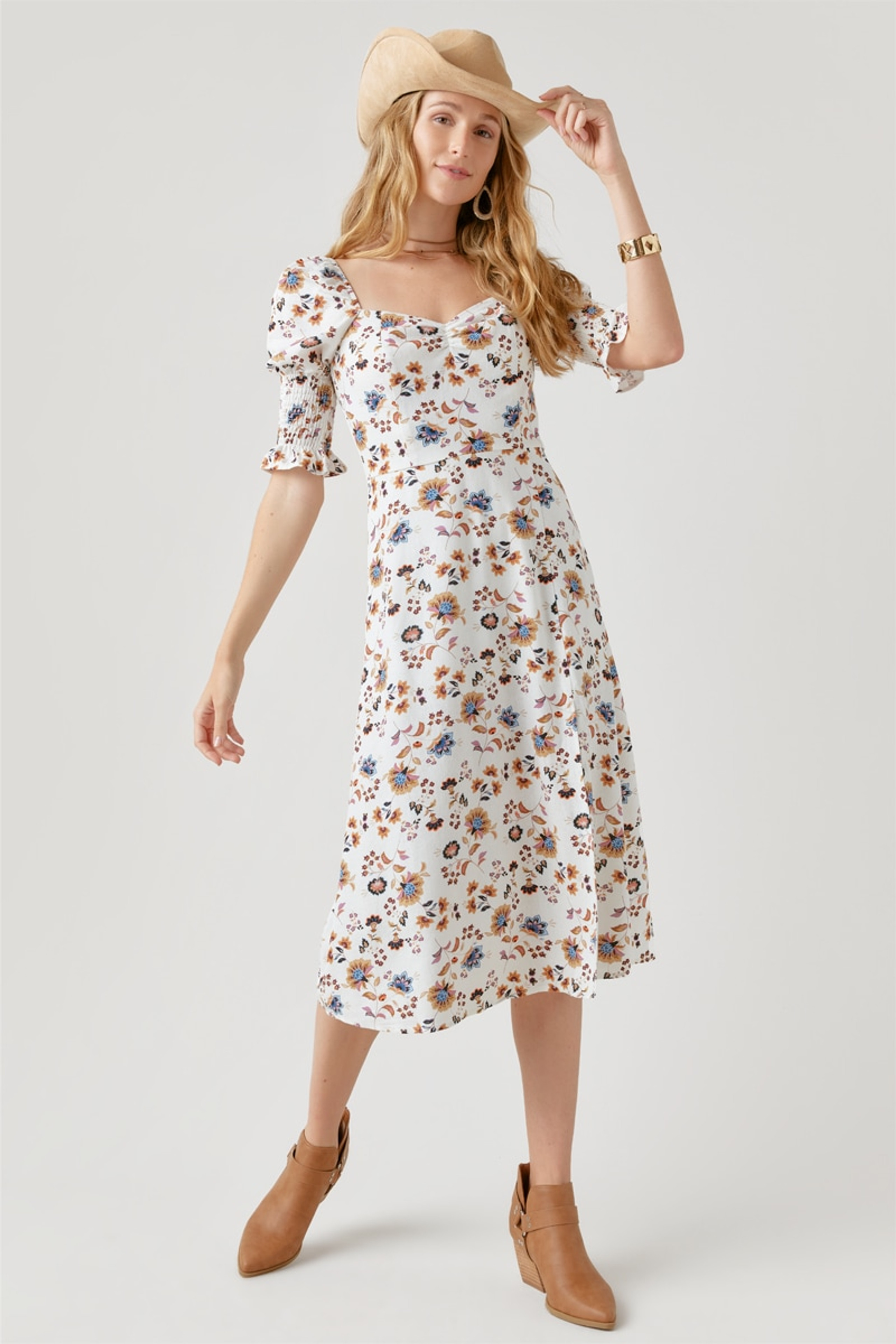Vera Smocked Sleeve Paisley Midi Dress | Francesca's