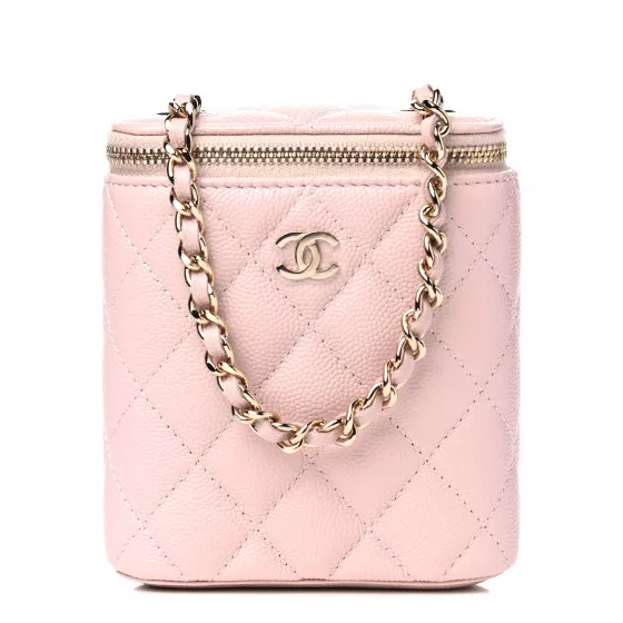 CHANEL Caviar Quilted Chain CC Flap Card Holder Light Pink | FASHIONPHILE