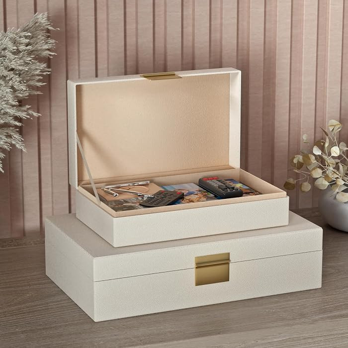 Decorative Storage Boxes Set of 2 - Multi-Purpose Beautiful PU Leather Organizer Bins for Your Ho... | Amazon (US)