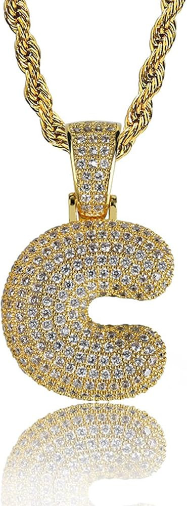 Bubble Letter Necklace Gold Silver Initial Necklaces 14K Gold Plated Personalized Custom Name Dia... | Amazon (US)