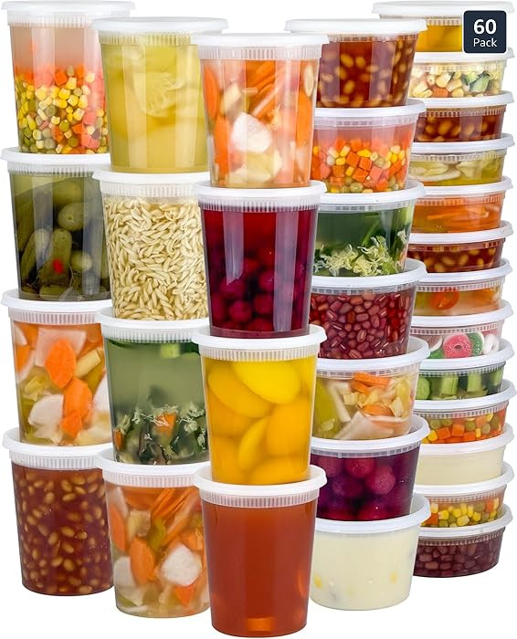 60 Sets (120-Piece) Deli Containers with Lids, 32/16/8 oz X 20 Set Each, Leak-Proof & BPA Free Ai... | Amazon (US)