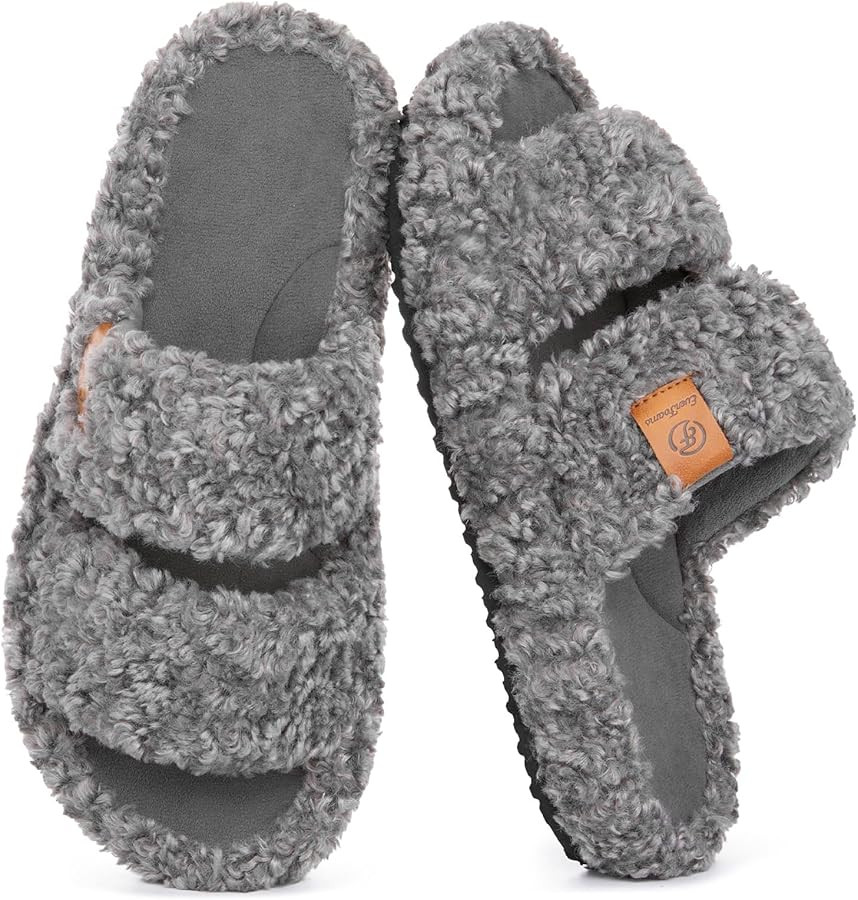 Womens Fuzzy Open-toe Slippers Soft Comfy Memory Foam Indoor House Shoes | Amazon (US)