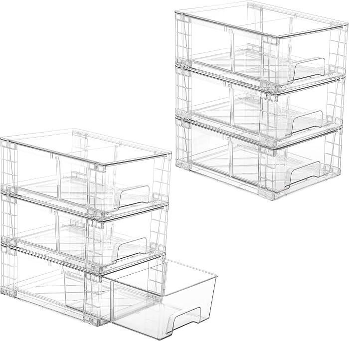 Vtopmart 6 Pack Stackable Storage Drawers,Clear Acrylic Drawer Organizers with Handles, Easily As... | Amazon (US)