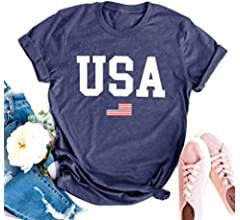 USA Flag Tee Shirt for Women 4th of July Memorial Day Gift T Shirt Casual Short Sleeve American P... | Amazon (US)