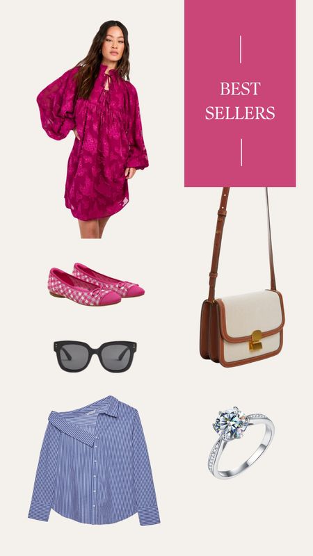 This week’s best sellers. Pink dress, pink gingham ballerinas, oversized Chloe dupe sunglasses, off-shoulder shirt, ring, Celine dupe bag. 

 

#LTKitbag #LTKstyletip #LTKeurope