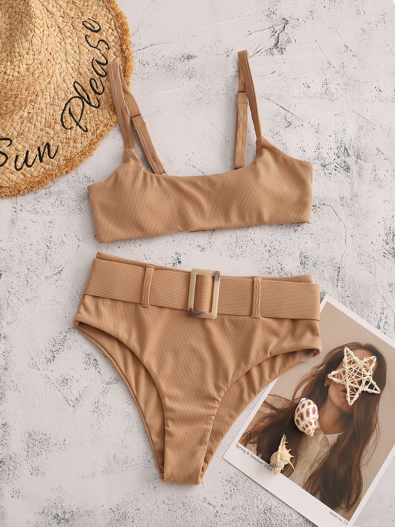 Rib Buckle Decor Bikini Swimsuit | SHEIN
