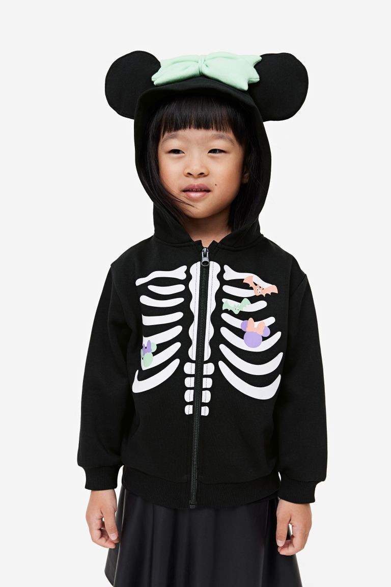 Printed Hooded Jacket - Long sleeve - Regular length - Black/Minnie Mouse - Kids | H&M US | H&M (US + CA)