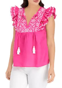 Women's Flutter Sleeve Embroidered Top | Belk