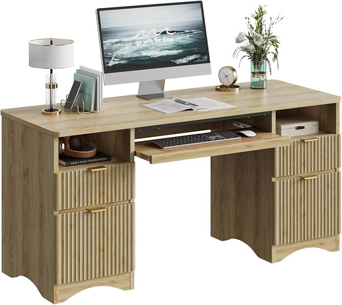 Bestier Computer Desk with Keyboard Tray, 59 inch Office Desk with 4 Drawers, Modern Home Office ... | Amazon (US)