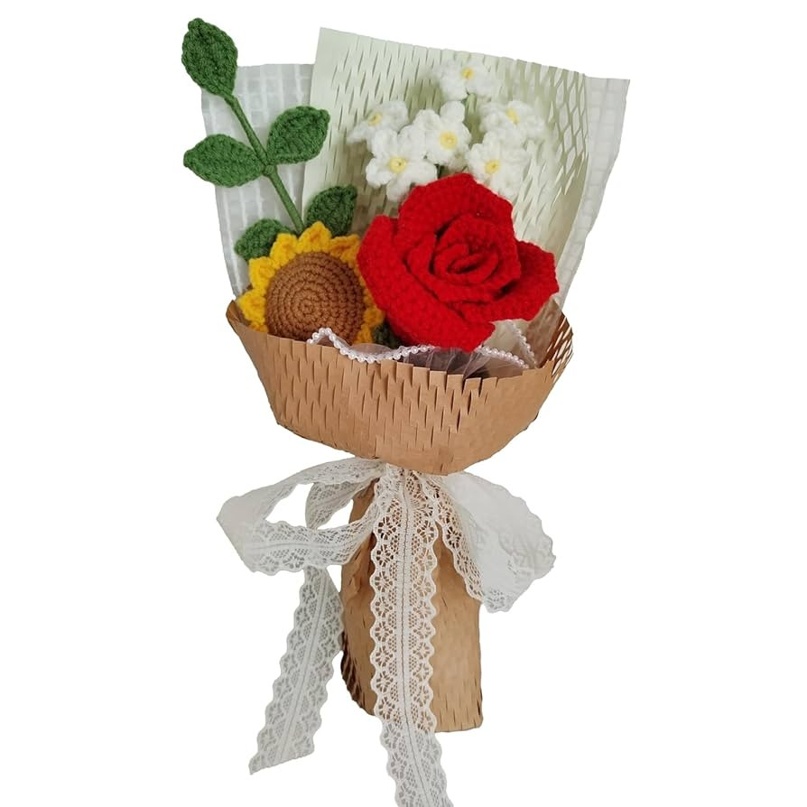 Crochet Flowers Crochet Bouquet Handmade Crochet Rose Bell Orchid Suitable Tulip Fern Leaf as a G... | Amazon (US)