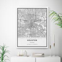 Houston Map Canvas Print, City Maps Wall Art, Texas Gift Minimalistic Artwork, Painting On Canvas, C | Etsy (US)