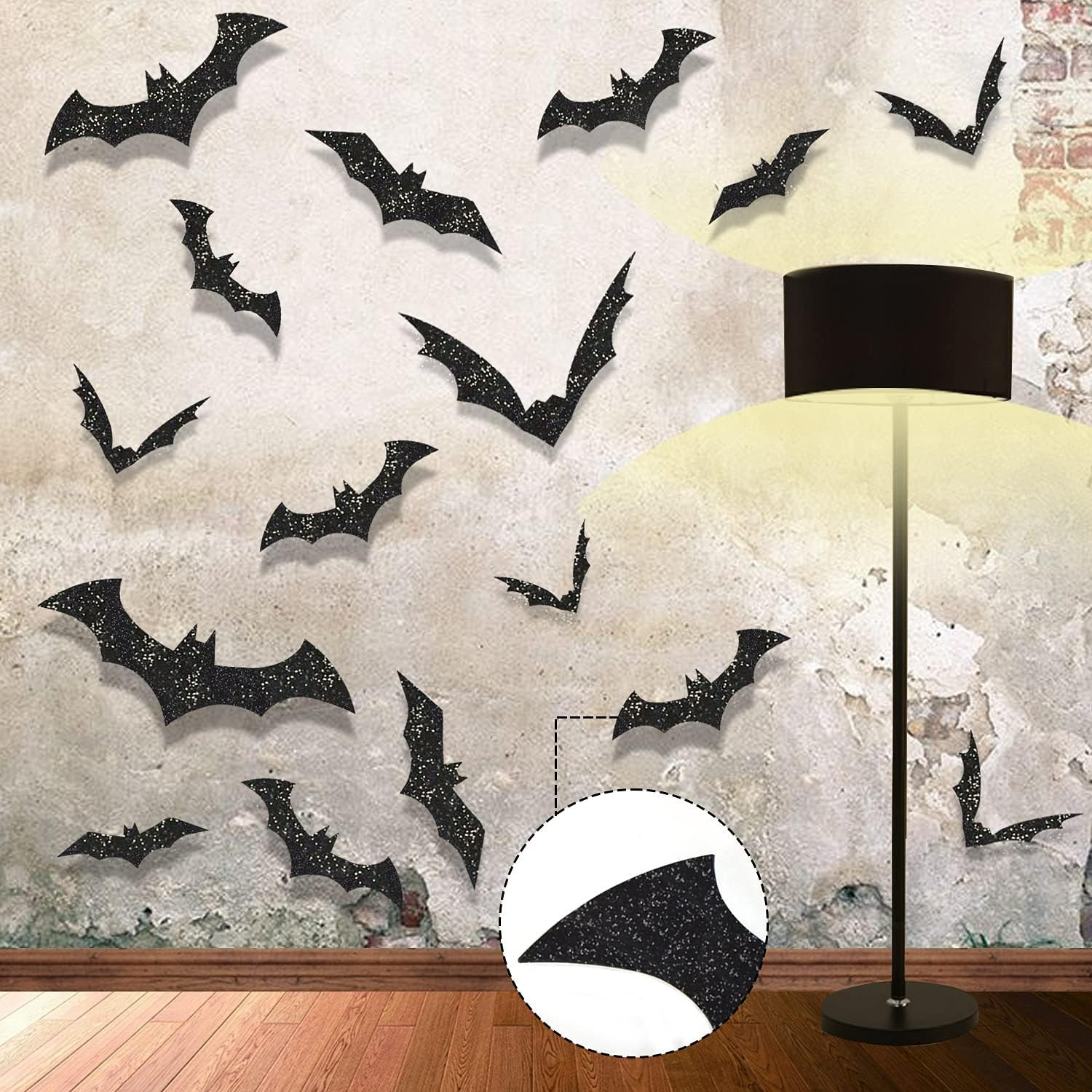 KIMOBER 144pcs Halloween Bats Wall Decor,Glittery 3D Bat Wall Decal Stickers for Halloween Party ... | Amazon (US)