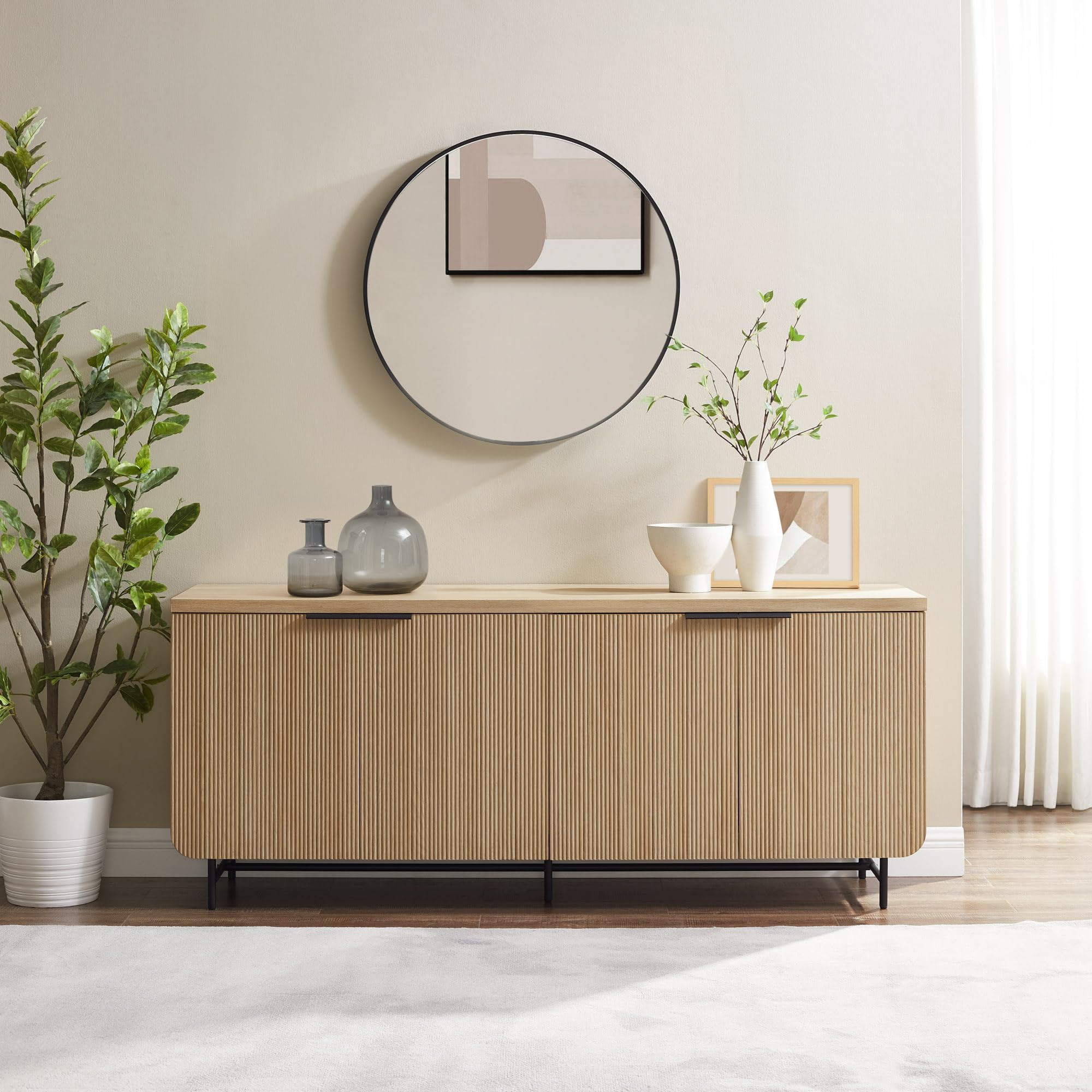 Walker Edison Modern Scandinavian Fluted Door Kitchen Storage Sideboard Buffet Cabinet Console, 6... | Amazon (US)