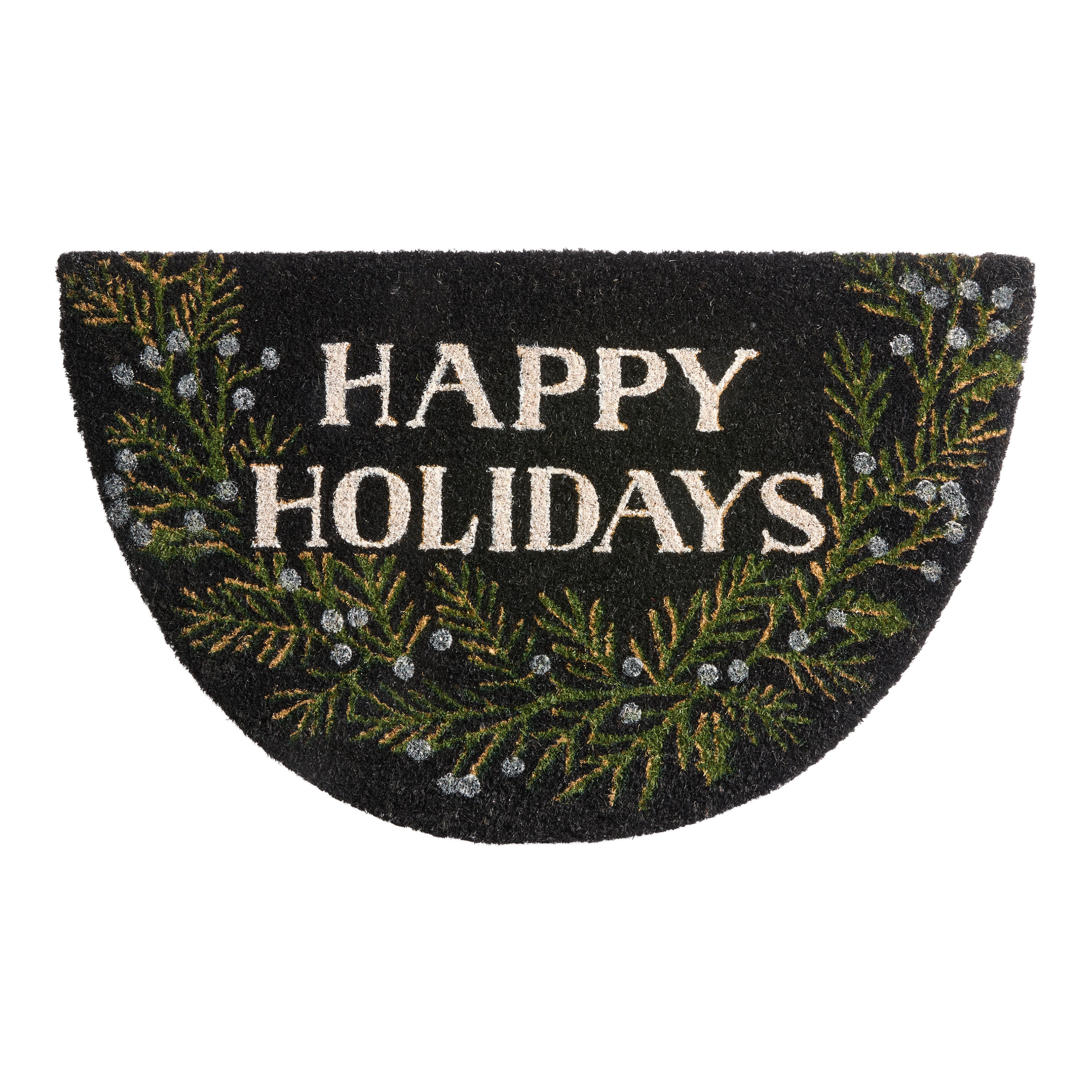 Half Round Happy Holidays Holly Berry Wreath Coir Doormat | World Market