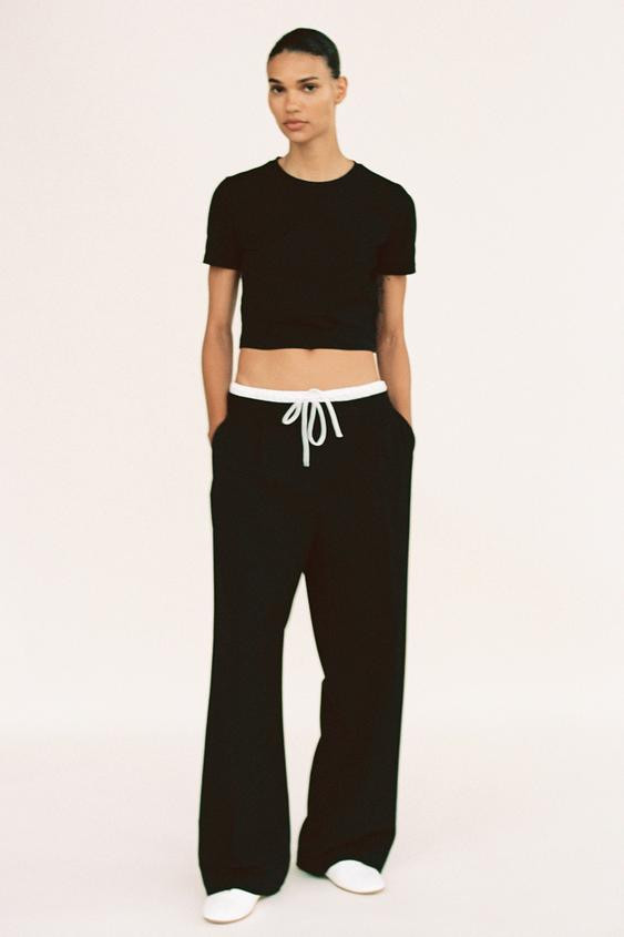 DOUBLE WAIST WIDE LEG PANTS | Zara US