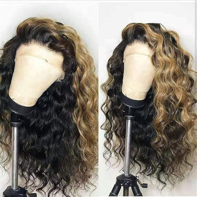 AimeileMiss Natural Wave Ombre Synthetic lace front wigs Unit Blonde Glueless Natural Looking Bla... | Amazon (US)