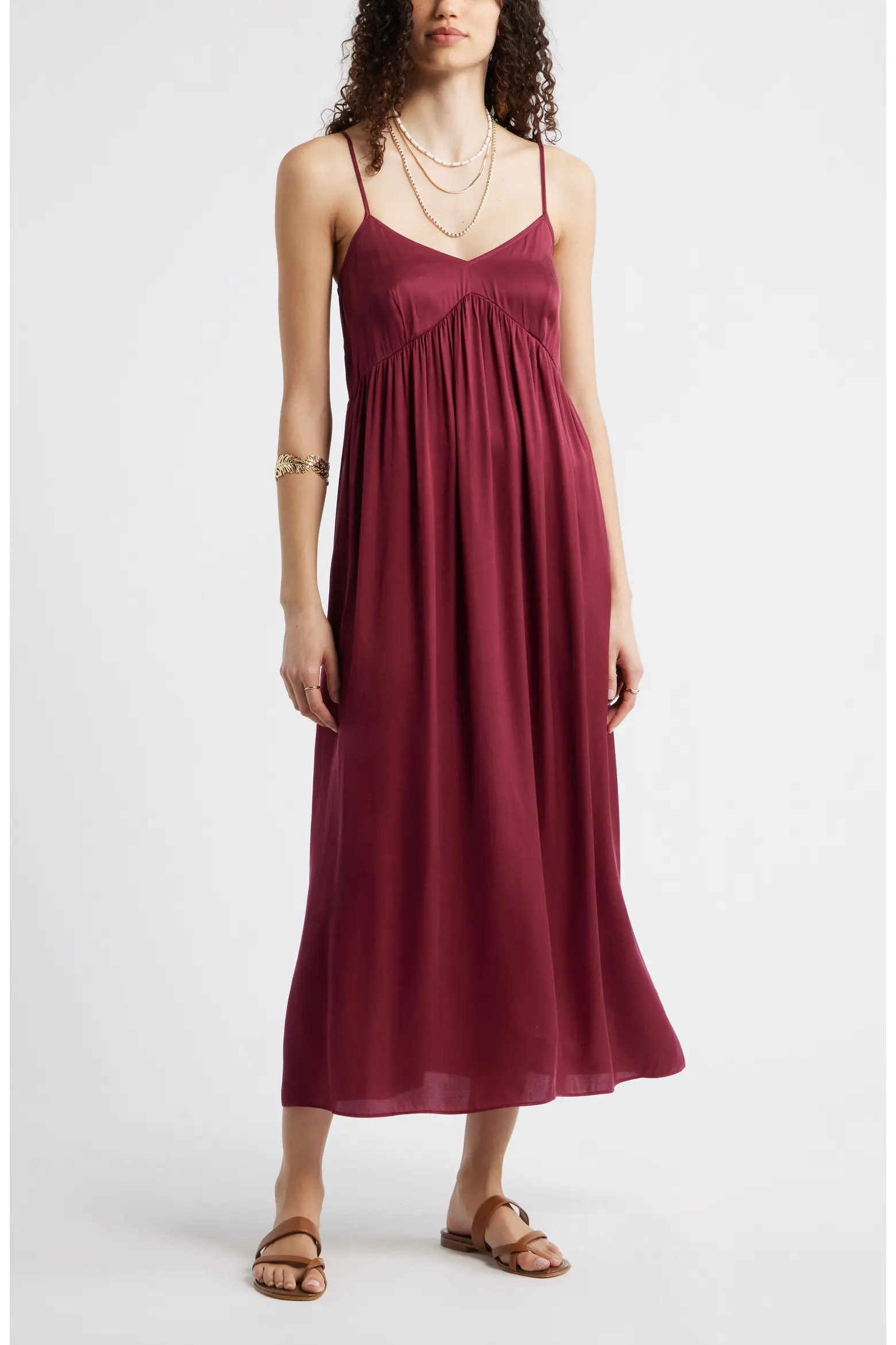 Strappy Gathered Midi Dress (Women) | Nordstrom | Nordstrom