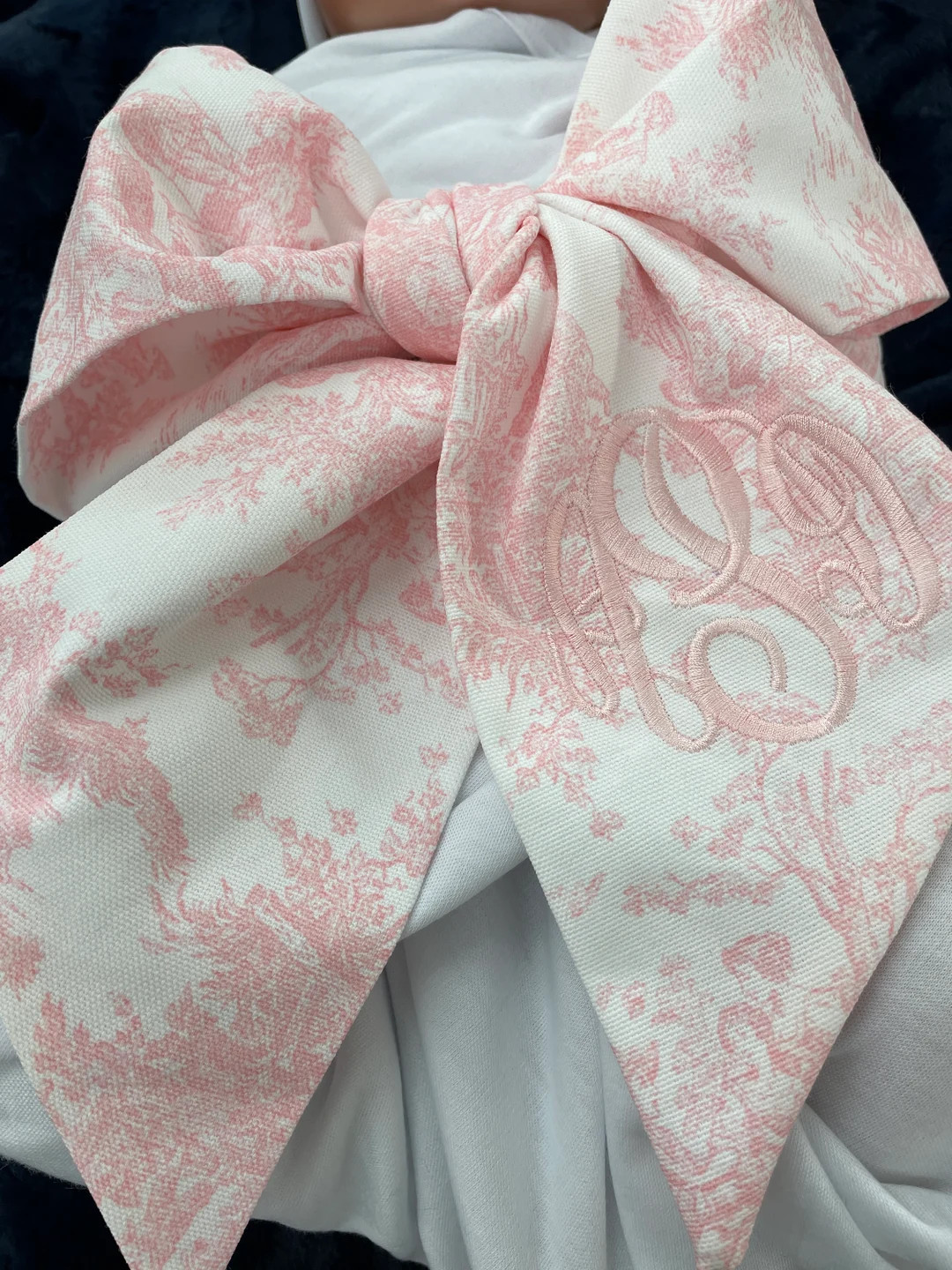 9 Colors- Monogrammed Newborn Baby Pink Toile Bow Sash, Maternity Photo Prop, Monogrammed Newborn... | Etsy (US)