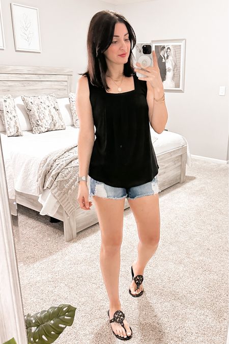 Casual outfit, tank top, jeans shorts, summer outfit, vacation outfit, comfy outfit, basic outfit, sandals, spring outfit 

#LTKSeasonal #LTKFind #LTKstyletip