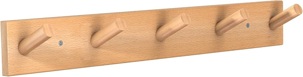 HangerSpace Wooden Wall Mounted Coat Rack, Natural Wood Duty Coat Hooks with 5 Pegs Wall Hooks, W... | Amazon (US)