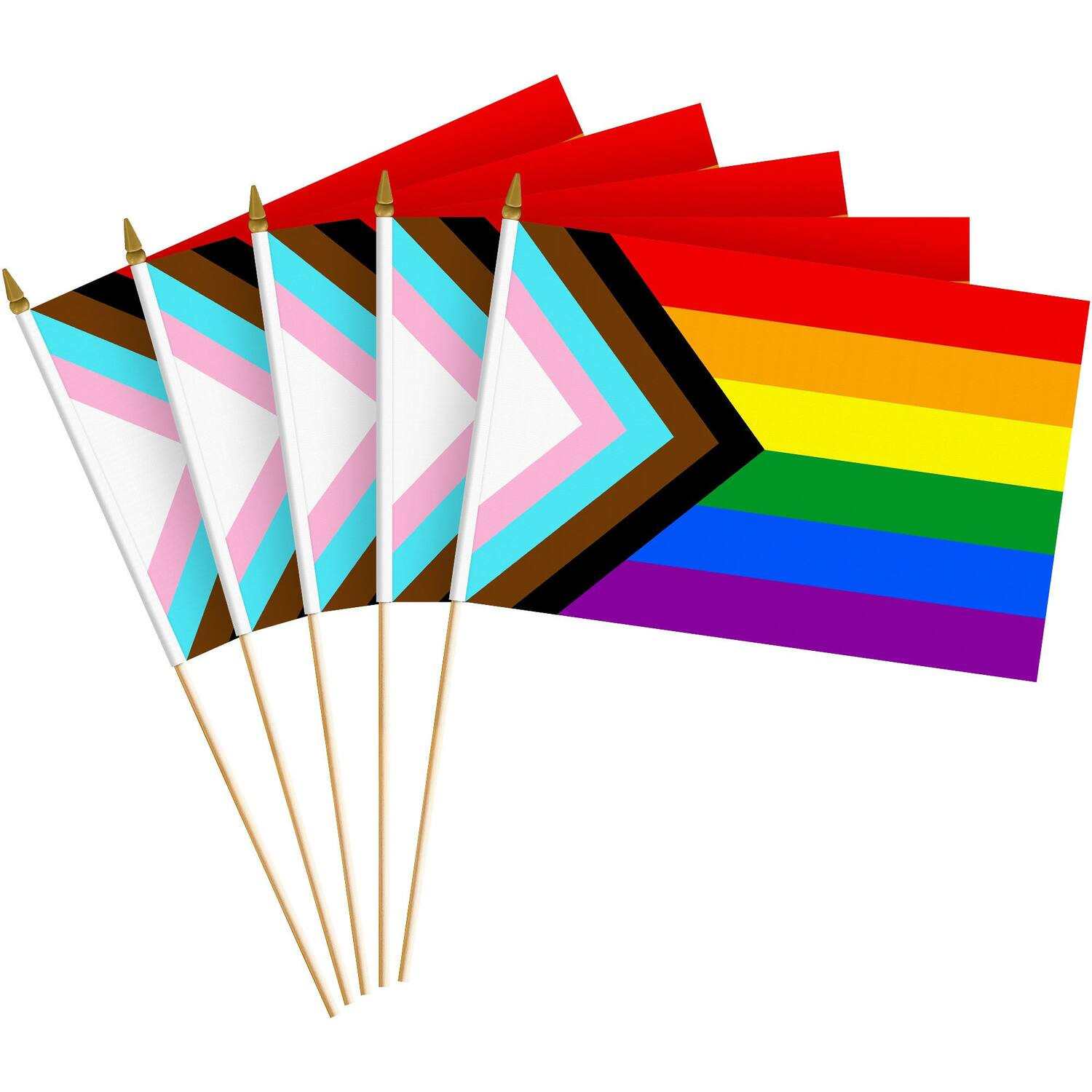 G128 - 30 Pack Handheld LGBT Progress Rainbow Pride Flags, 8x12 in, 150D Polyester, Wooden Stick with Gold Spear Tip - Assorted Colors | Best Buy U.S.