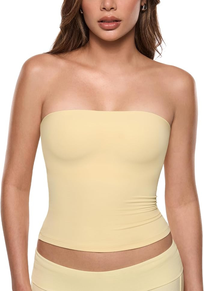 INLYRIC Women's Airsoft Padded Tank Top Built in Bra Tube Strapless Top Basic Going Out Tops Summ... | Amazon (US)
