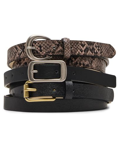 Steve Madden 3 Pack Women Belts For Jeans Dresses Pants Ladies Waist Belt, Black Grey, S | Amazon (US)