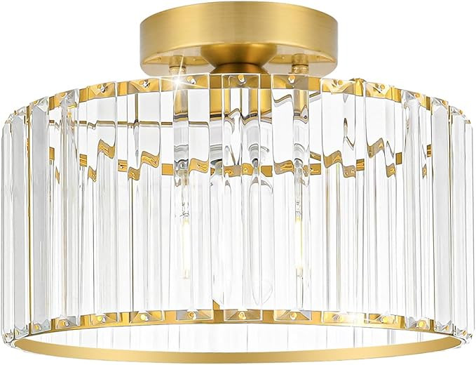 Crystal Ceiling Light Fixture Modern Semi Flush Mount Gold Chandelier 1-Light 11Inch | Amazon (US)