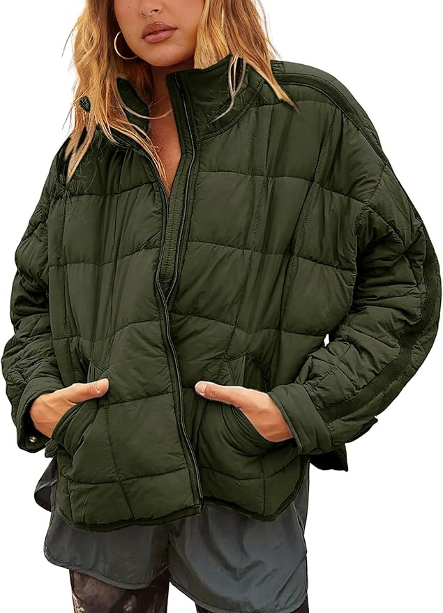 Bianstore Women's Oversized Splice Quilted Lightweight Puffer Jacket Casual Padded Coat | Amazon (US)