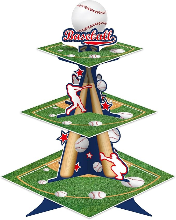 KALEFO 3 Tier Baseball Cupcake Stand Grand Slam Dessert Tower Sports Party Centerpiece for Baseba... | Amazon (US)