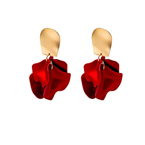 GUOXIAOMEI Chic Elegant Boho Red Rose Petal Dangle Resin Acrylic Tiered Matte Flower Earrings Statement Exaggerated Floral Tassel Earrings for Women (Red) | Amazon (US)