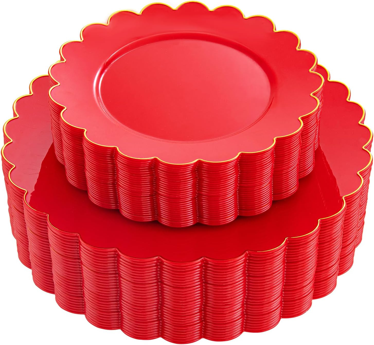 LIYH 60 Pcs Red Plastic Plates Disposable with Gold Edge Scalloped Red Gold Disposable Plates Inc... | Amazon (US)