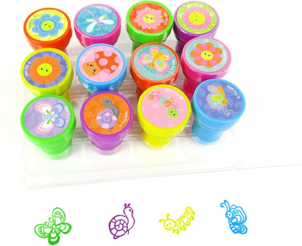 TINYMILLS 12 Pcs Spring Flowers Butterfly Stamp Kit for Kids Self Inking Stamps Gift Easter Baske... | Amazon (US)