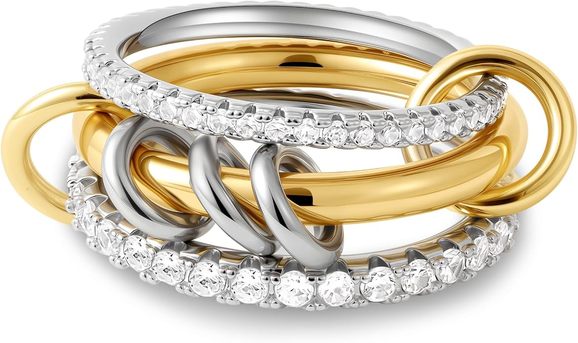 Gold Stackable Rings for Women Non Tarnish, 18K Gold Plated CZ Cubic Zircon Mixed Metals Multi St... | Amazon (US)