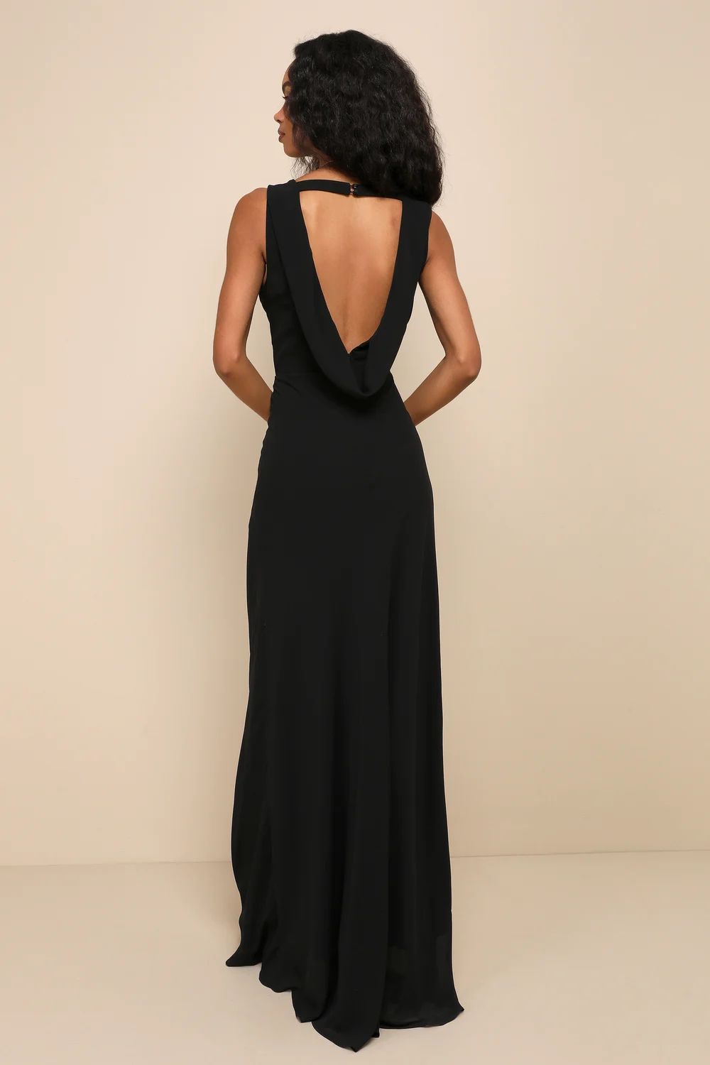 Elegant Mindset Black Twist-Front Cowl Back Maxi Dress | Lulus