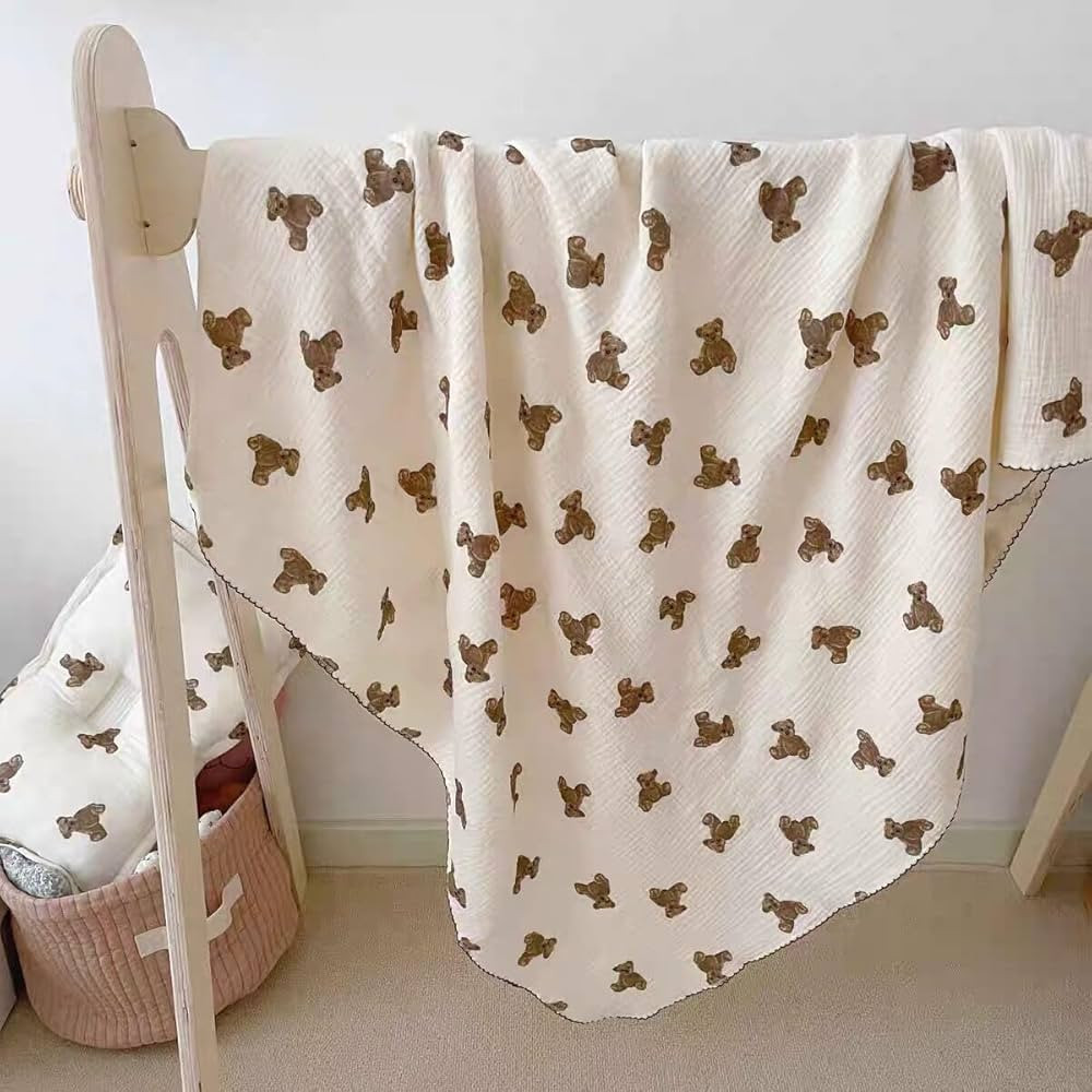 47x51 4 Layer Super Soft 100% Cotton Muslin Swaddle Nursery Bedding Blanket for Baby Girls Boys Infa | Amazon (US)