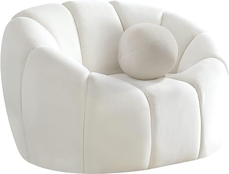 Meridian Furniture Elijah Collection Velvet Upholstered Chair with Deep Channel Tufting, Cream | Amazon (US)