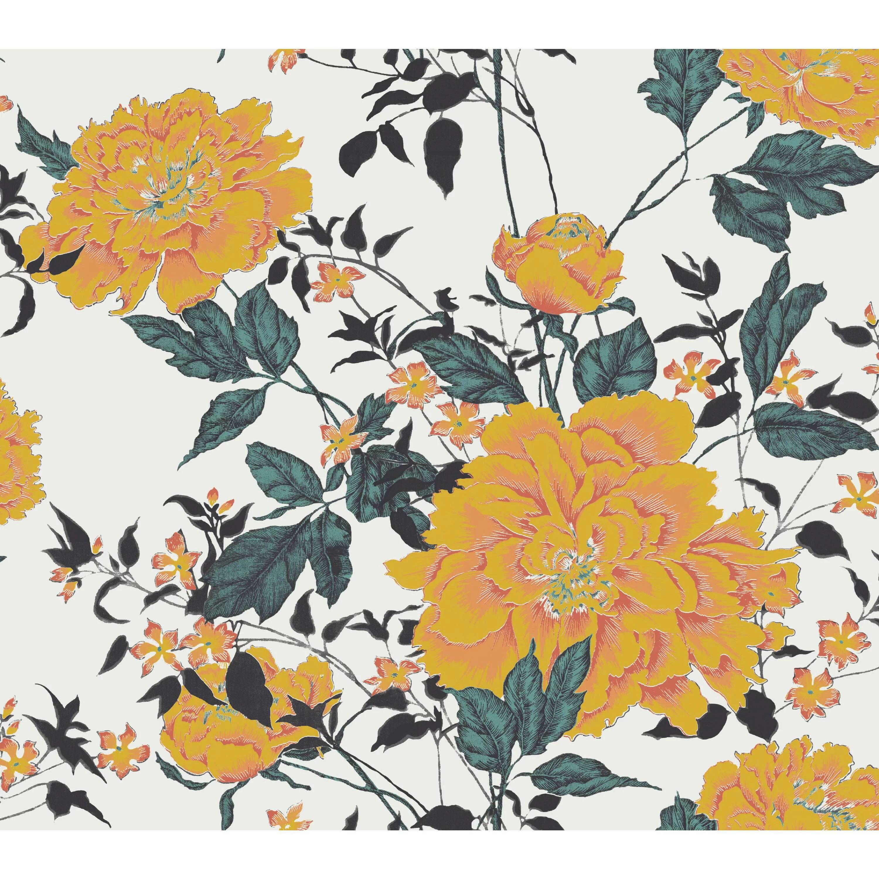 Drew Barrymore Flower Home Vintage Floral Yellow Peel & Stick Wallpaper by Drew Barrymore Flower ... | Walmart (US)