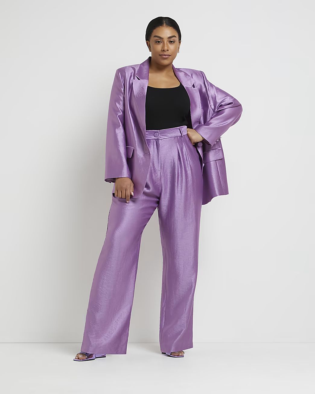 Plus purple metallic wide leg trousers | River Island (UK & IE)