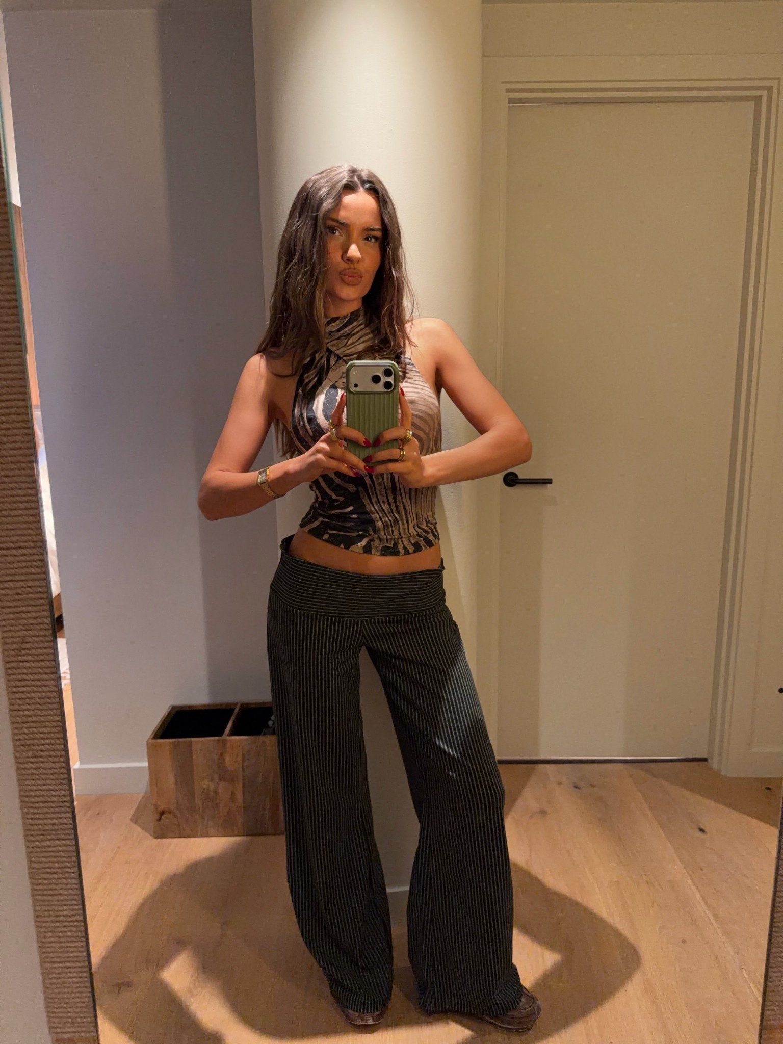 Top is jaded zebra zene halter neck but I’ve linked similar (leopard print jaded one)