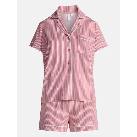 Joyspun Women's Dreamy Soft Collection Notch Collar Top and Shorts Pajama Set, 2-Piece, Sizes XS-... | Walmart (US)